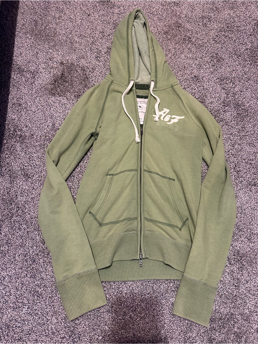 Y2K Abercrombie & Fitch Green Zip-Up Hoodie with Hood
